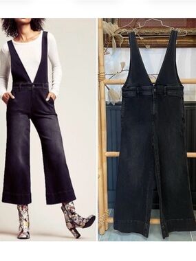 Free People A Line Wide Leg Cropped Plunging V Neck Denim Overalls - Sz 8🧡🎀
